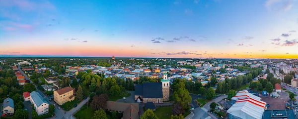 Zonsondergang Panorama Van Heilige Kruis Kerk Finse Stad Rauma — Stockfoto