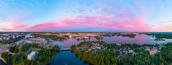 Coucher Soleil Vue Panoramique Sur Ville Finlandaise Oulu — Photo