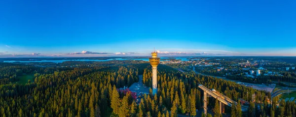 stock image Puijo tower and Ski jumping sport complex in Finnish town Kuopio.