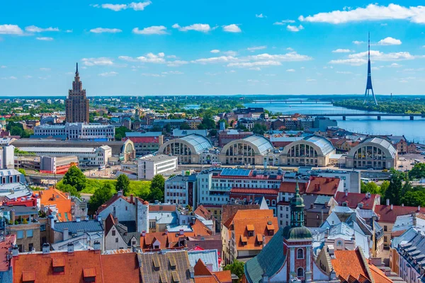 Aerial View Latvian Capital Riga Zepelin Hangars Latvian Academy Sciences — Stock Photo, Image