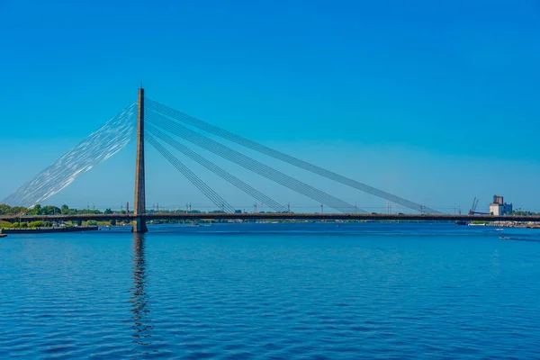 Vue Pont Basculant Vansu Sur Rivière Daugava Riga Lettonie — Photo