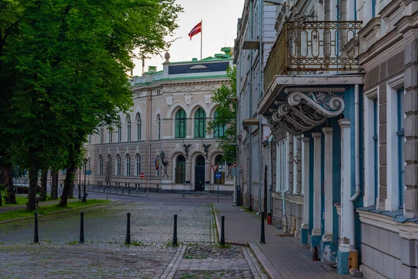 Soluppgång Gata Den Gamla Staden Riga Latvia — Stockfoto