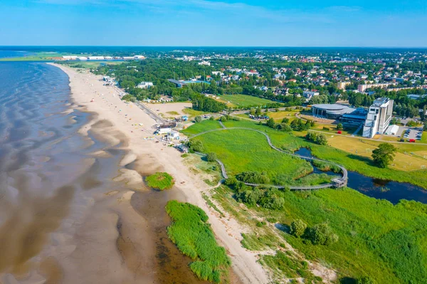Panorama Utsikt Över Stranden Och Strandängen Vandringsled Vid Parnu Estland — Stockfoto