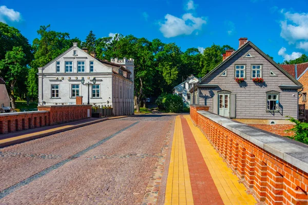 stock image Old houses in Latvian village Kuldiga.