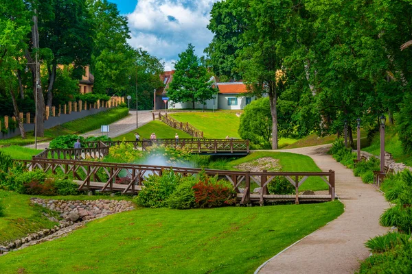 Green castle park in Latvian town Kuldiga.