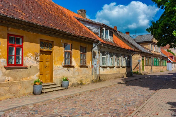 stock image Old houses in Latvian village Kuldiga.