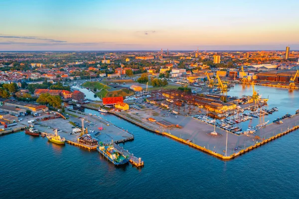 stock image Sunset view of port of Klaipeda in Lithuania.