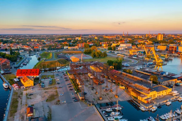 Vista Pôr Sol Porto Klaipeda Lituânia — Fotografia de Stock