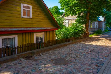 Litvanya 'nın Trakai kasabasında kereste evleri.