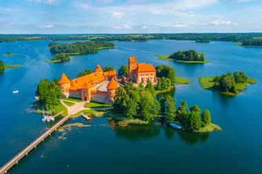 Aerial view of Trakai castle at Galve lake in Lithuania. clipart