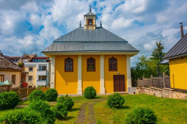 Litvanya 'nın Trakai kasabasında kereste evleri.