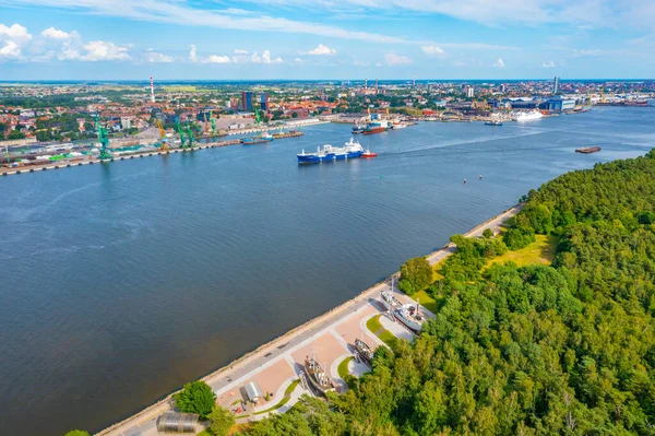 Panorama view of industrial port of Klaipeda in Lithuania.