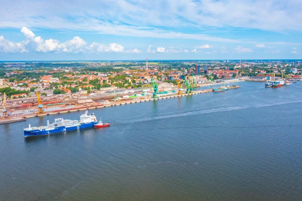 Panorama view of industrial port of Klaipeda in Lithuania.
