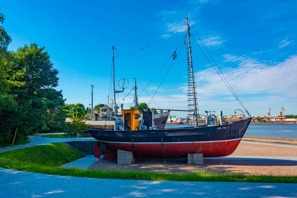 stock image Open-air exhibition of historical boats at Smiltyne in Lithuania .