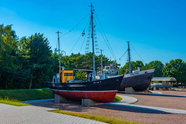 Történelmi Hajók Szabadtéri Kiállítása Litvániában Smiltyne Ben — Stock Fotó