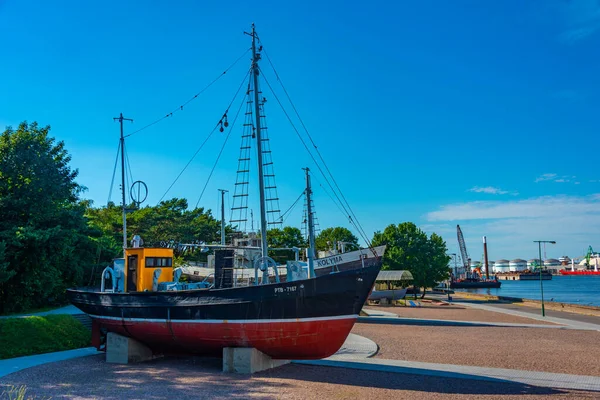 stock image Open-air exhibition of historical boats at Smiltyne in Lithuania .