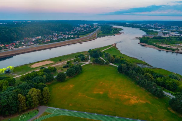Widok Powietrza Zbieg Rzek Nemunas Neris Kownie Litwa — Zdjęcie stockowe