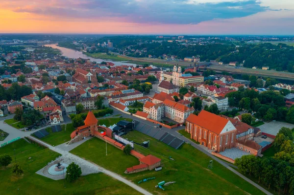 stock image Sunrise panorama of the old town of Kaunas, Lithuania.