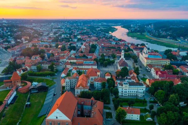 stock image Sunrise aerial view of the old town of Kaunas, Lithuania.