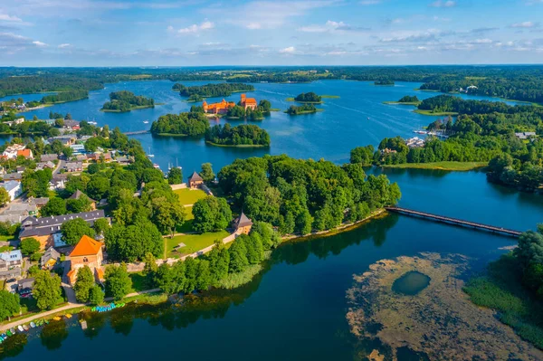 Panorama Utsikt Över Trakai Slott Och Vid Galve Sjö Litauen — Stockfoto