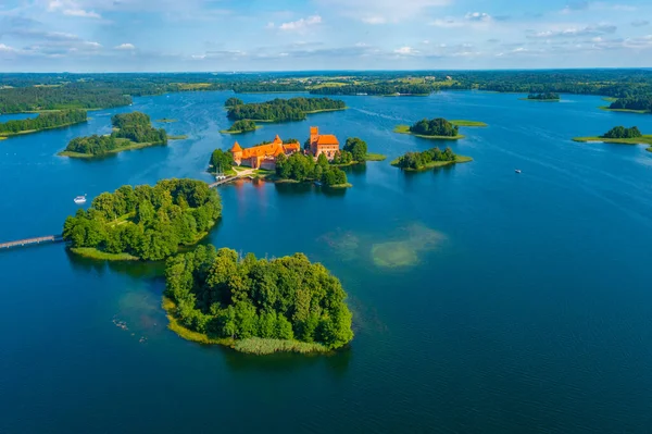 Vista Aérea Del Castillo Trakai Lago Galve Lituania — Foto de Stock