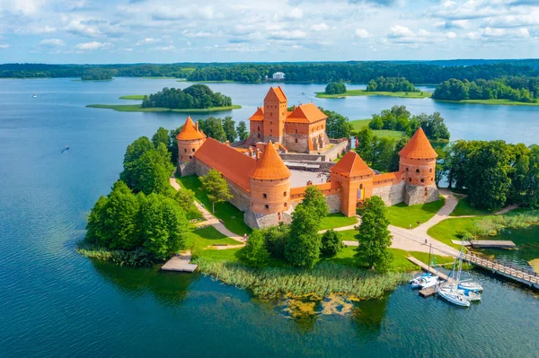 Вид Воздуха Тракайский Замок Озере Гальве Литве — стоковое фото