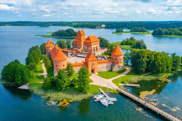Вид Воздуха Тракайский Замок Озере Гальве Литве — стоковое фото
