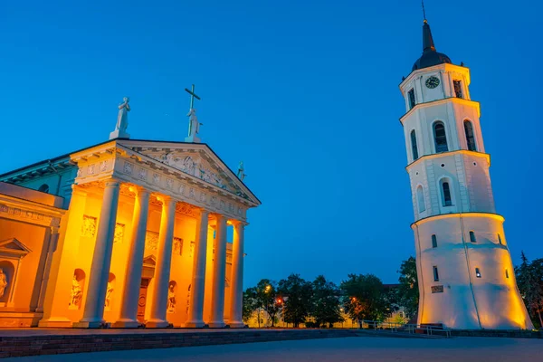 stock image Saint Stanislaus cathedral in the lithuanian capital vilnius during night..