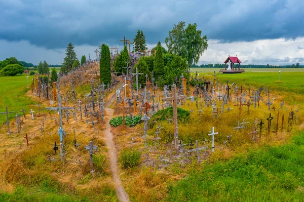 Vista Aérea Hill Crosses Perto Cidade Lituana Siauliai — Fotografia de Stock