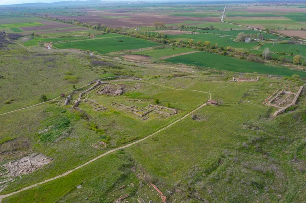 stock image Aerial view of ruins of thracian town Kabile near Yambol, Bulgaria.