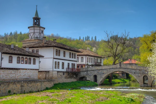 Historické Hodiny Věž Centru Tryavna Řekou Bulharsko — Stock fotografie