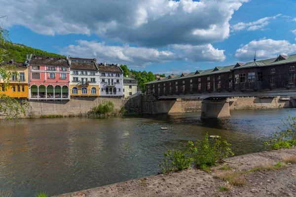 stock image Covered wooden bridge in the town of Lovech in Bulgaria over the Osam river.