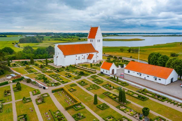 Eglise Fanefjord Danemark Par Temps Nuageux — Photo