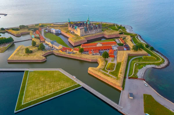 Panorama Solnedgång Utsikt Över Kronborgs Slott Helsingör Danmark — Stockfoto