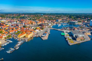 Danimarka kenti Svendborg 'un hava manzarası.