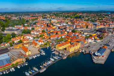 Danimarka kenti Svendborg 'un hava manzarası.