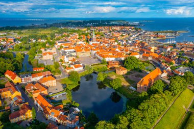 Danimarka kenti Nyborg 'un hava manzarası.