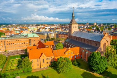 Danimarka 'nın Odense kentindeki St. Canute Katedrali' nin Panorama manzarası.