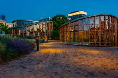 Odense, Danimarka 'daki Hans Christian Andersen Müzesi' nin günbatımı.