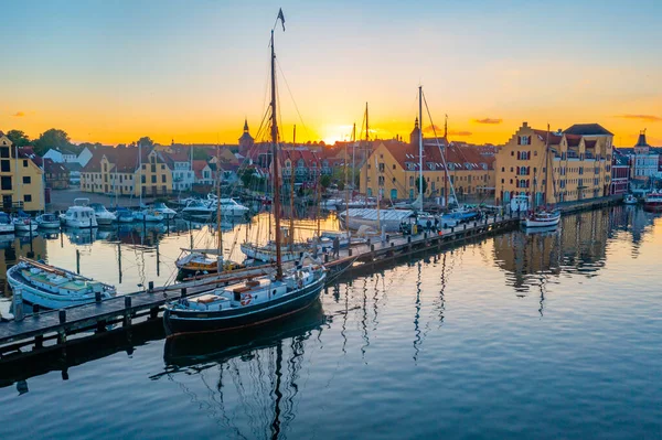 Sunset View Old Boats Marina Svendborg Denmark — Stock Photo, Image