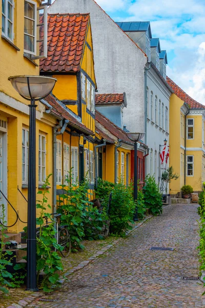 stock image Colorful street in Danish town Faaborg.