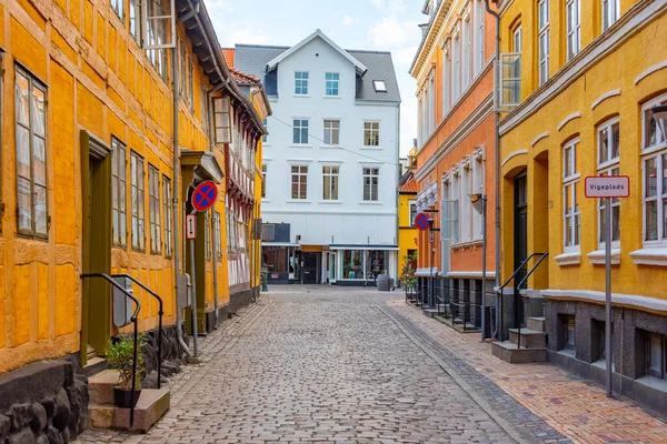 Средневековая Улица Старом Городе Оденсе Дания — стоковое фото