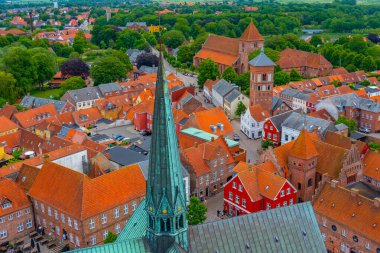 Danimarka 'nın Ribe kasabasının hava manzarası.