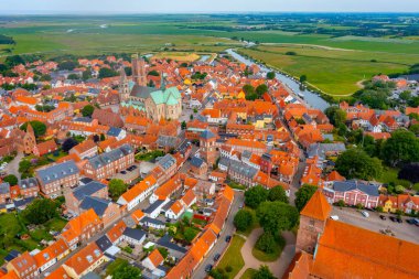 Danimarka 'nın Ribe kentinin Panorama manzarası.