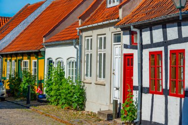 Danimarka 'nın Ebeltoft kentindeki renkli cadde.