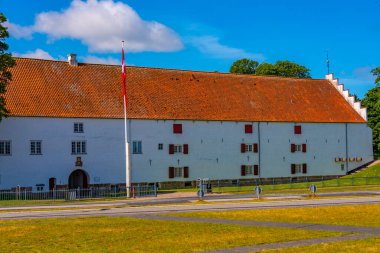 Güneşli bir günde Danimarka 'daki Aalborghus Kalesi.