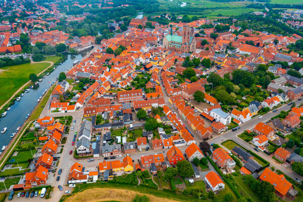 Cityscape of Danish town Ribe.