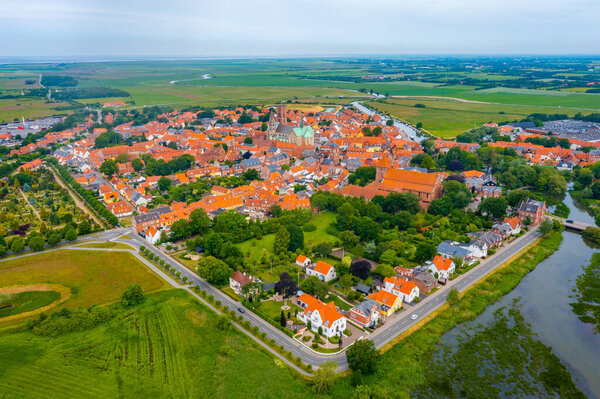 Cityscape of Danish town Ribe.