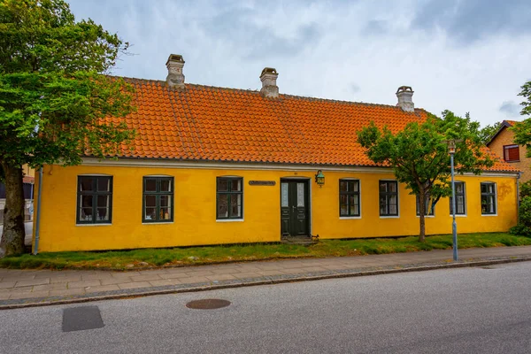 Colorful street in Danish town Skagen.