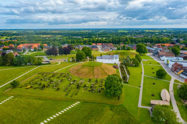 stock image Panorama view of Jelling burial mounds in Denmark.